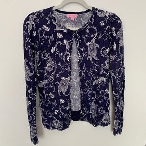 Lilly Pulitzer Blue and White Floral Cardigan - M